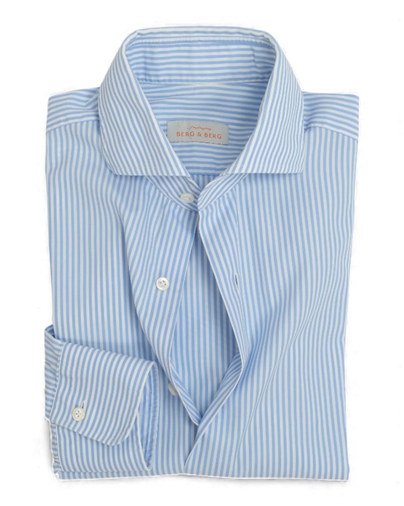 White & Powder Blue Bengal Stripe Shirt