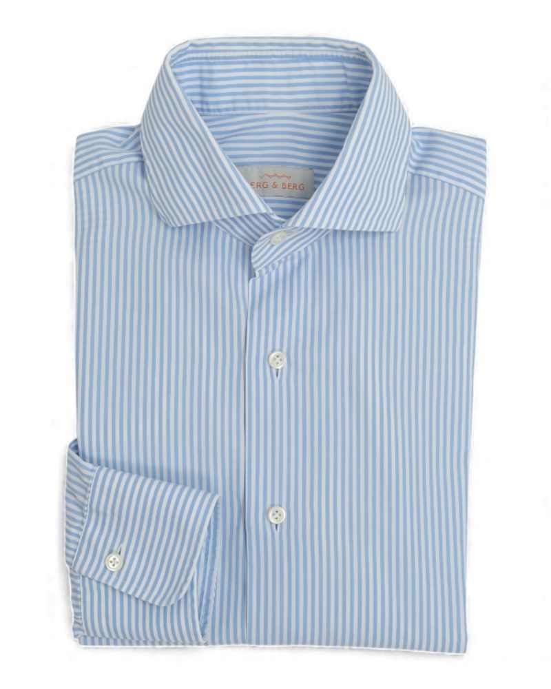 White & Powder Blue Bengal Stripe Shirt