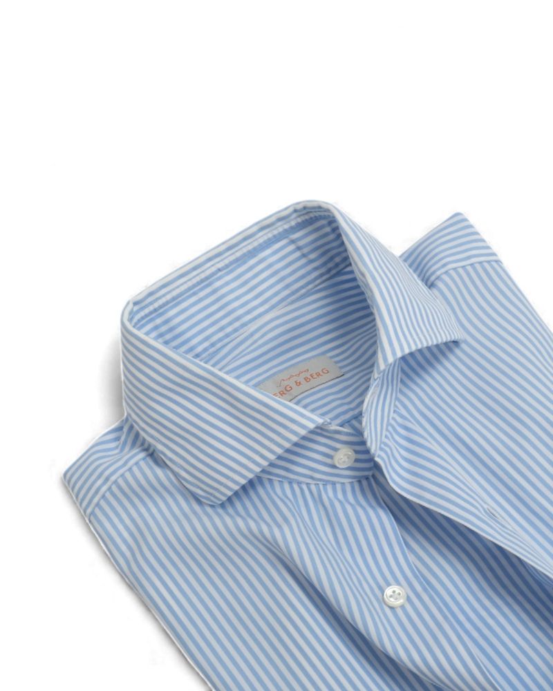 White & Powder Blue Bengal Stripe Shirt