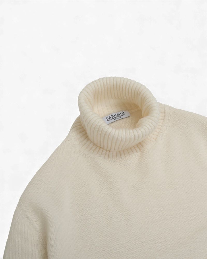 White 4-ply Cashmere Turtleneck