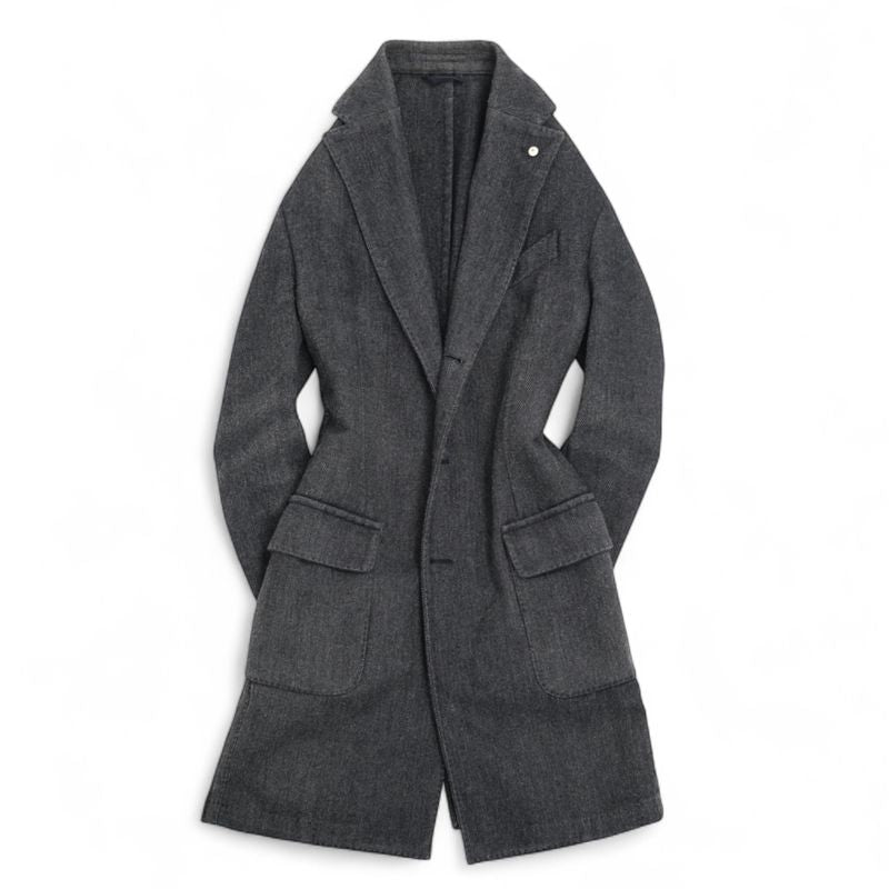 Faded Grey Herringbone Overcoat