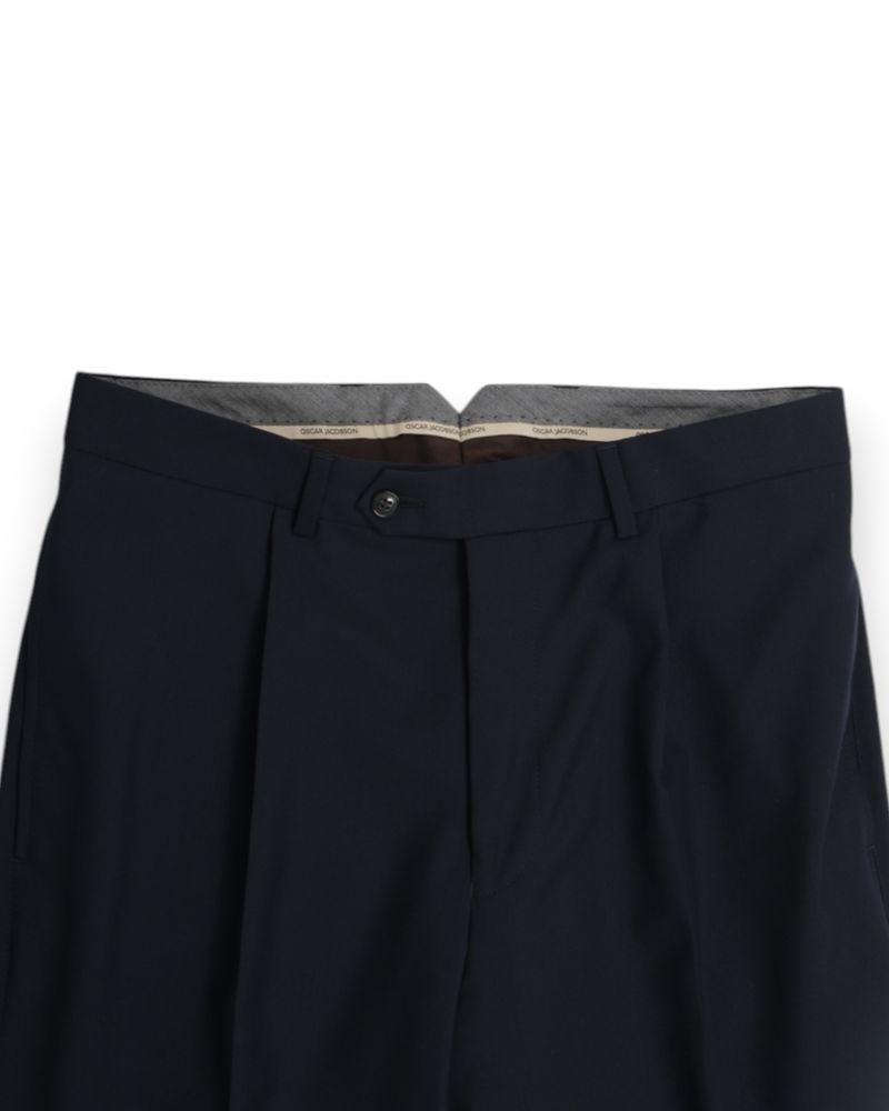 Navy High Rise Pleated Trousers