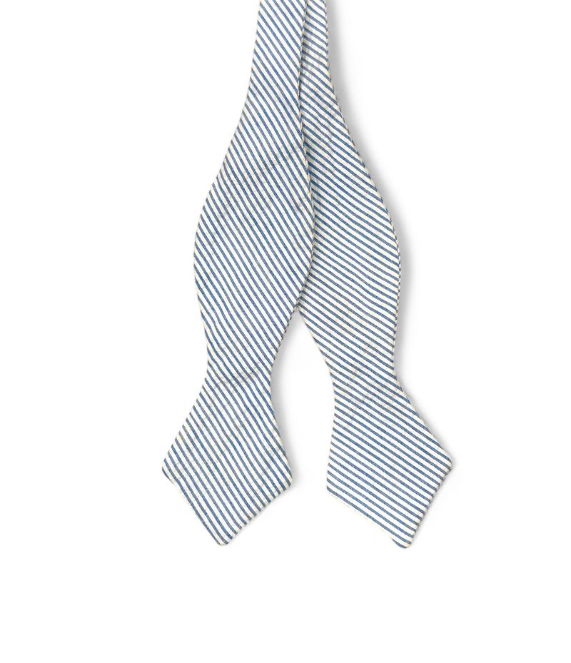 Blue/White Striped Cotton Bow Tie