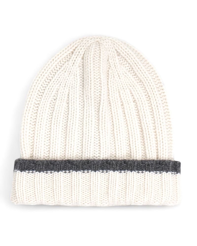 Ribbed Off-White Cashmere Beanie