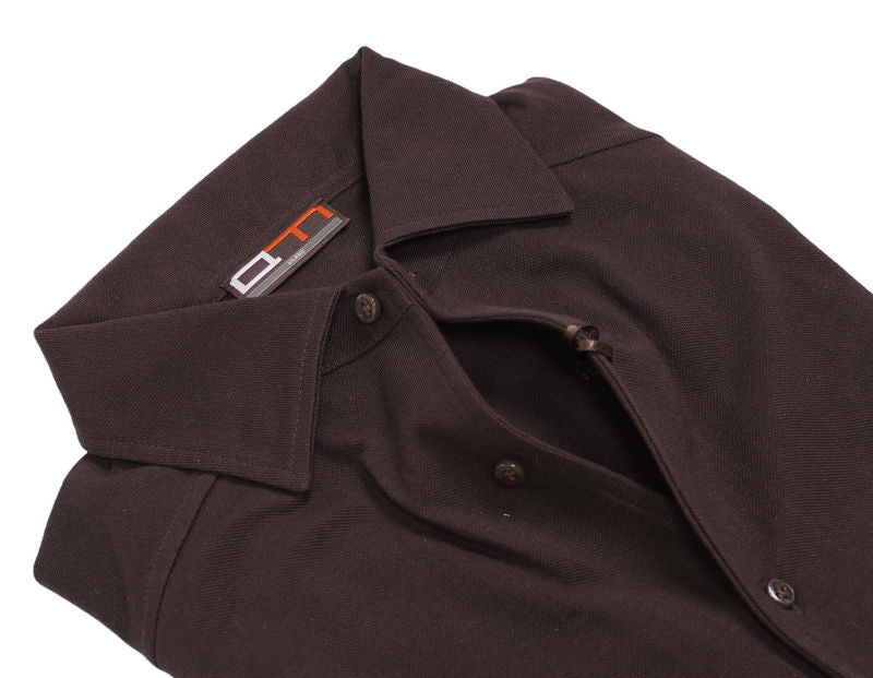 Dark Brown One-Piece Collar Pique Shirt