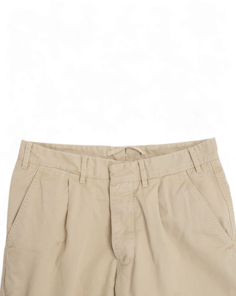 Beige Pleated Cotton Twill Trousers