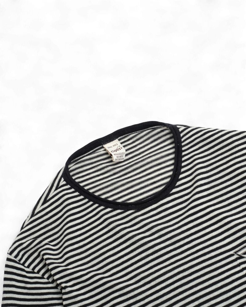 Off-White & Navy Cotton Shortsleeve Sweater