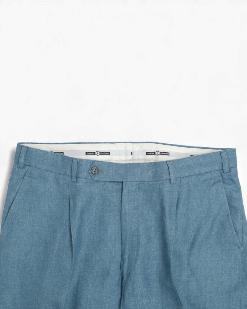 Cerulean Linen Pleated Trousers