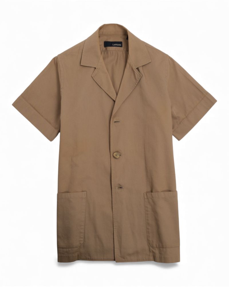 Khaki Twill Camp-Collar Short-Sleeve Shirt