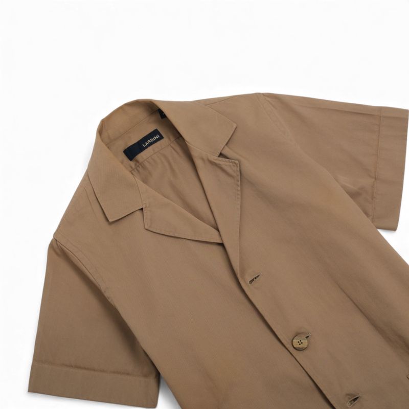 Khaki Twill Camp-Collar Short-Sleeve Shirt