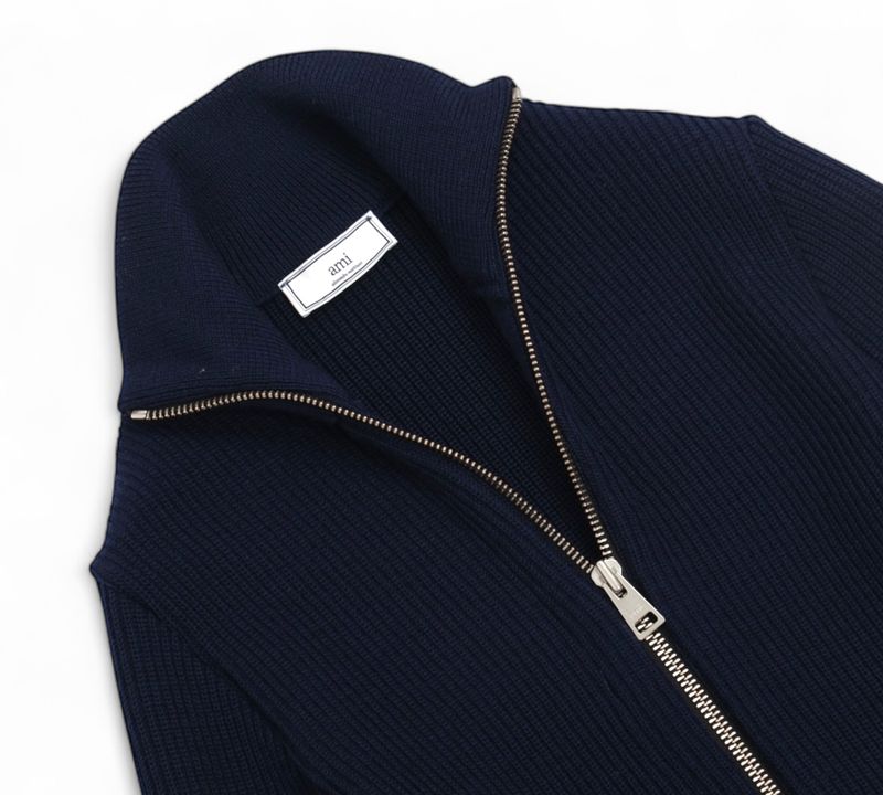 Navy Ribbed Zip Cardigan