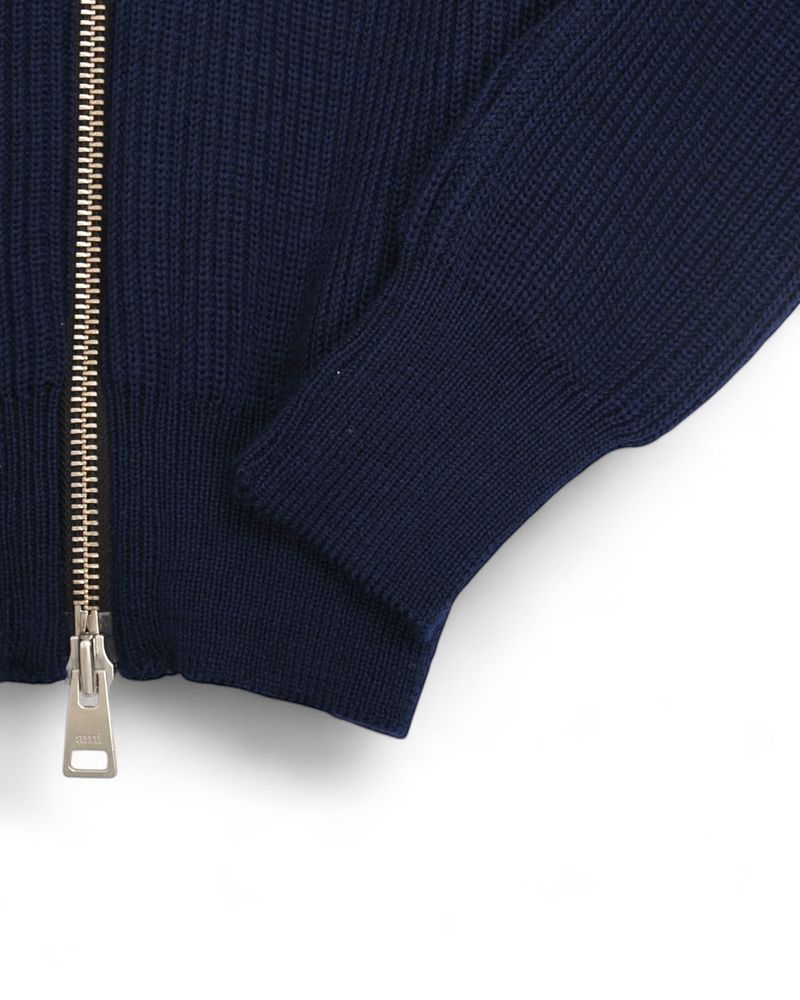 Navy Ribbed Zip Cardigan