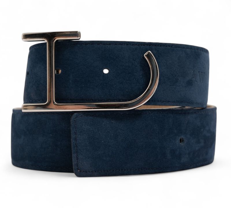 Navy/Beige Reversible Nubuck Leather Belt