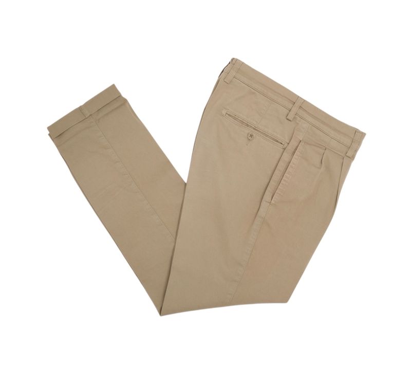 Beige Pleated Chino Trouser