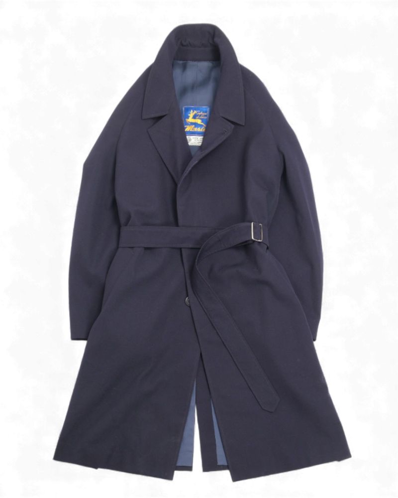 Navy Belted Raglan Virgin Wool Overcoat
