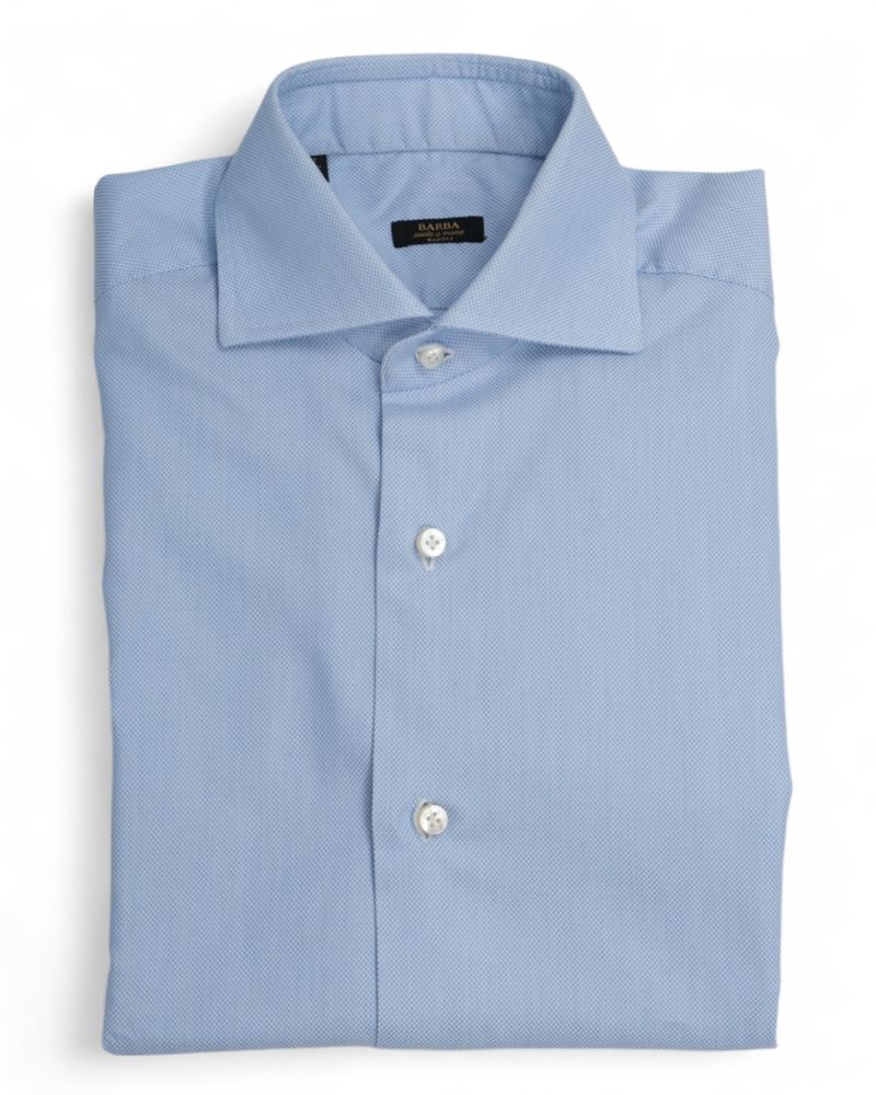 Light Blue Mini-Checked Poplin Shirt