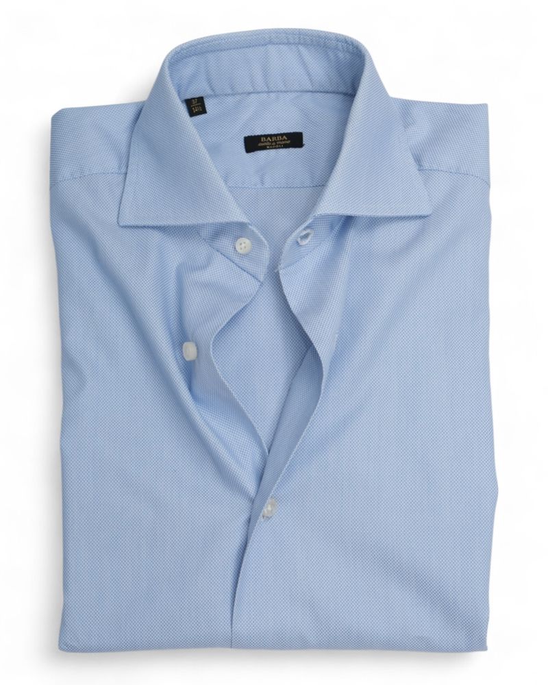 Light Blue Mini-Checked Poplin Shirt