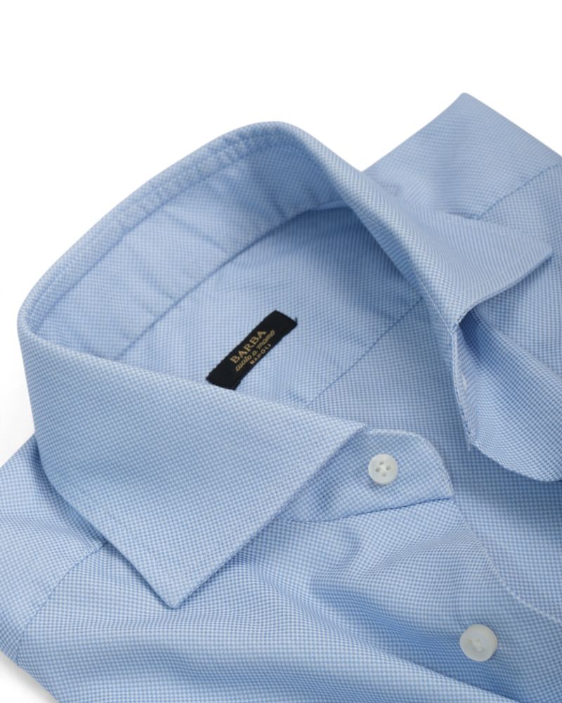 Light Blue Mini-Checked Poplin Shirt