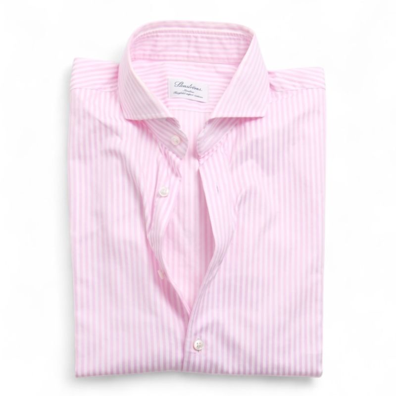 Pale Pink & White Striped Twofold Cotton Shirt