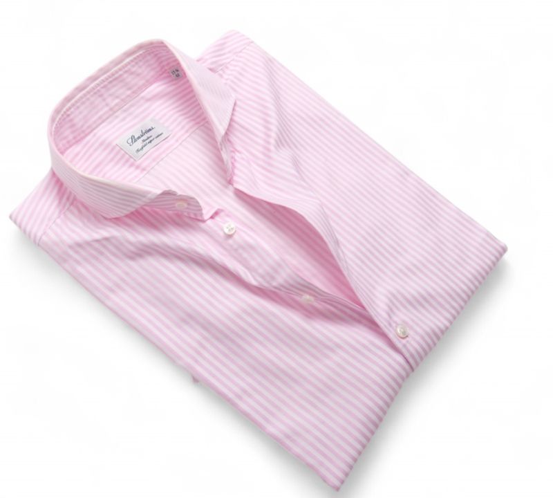 Pale Pink & White Striped Twofold Cotton Shirt