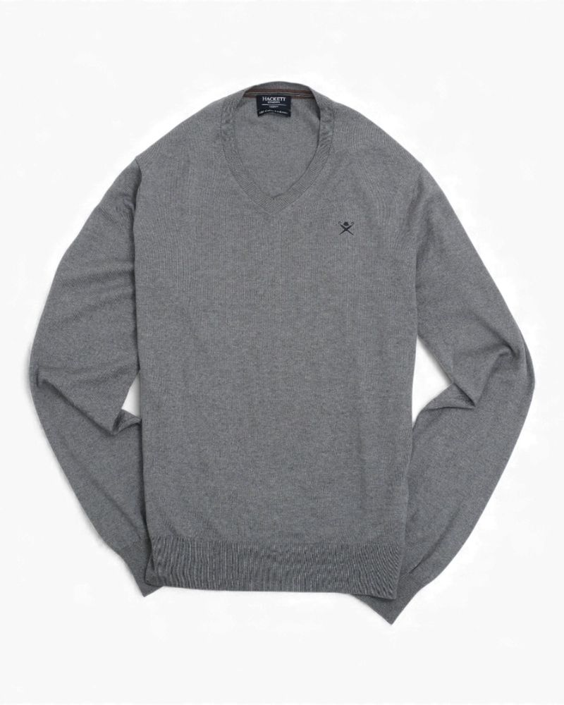 Mid Grey Silk/Cotton/Cashmere V-Neck