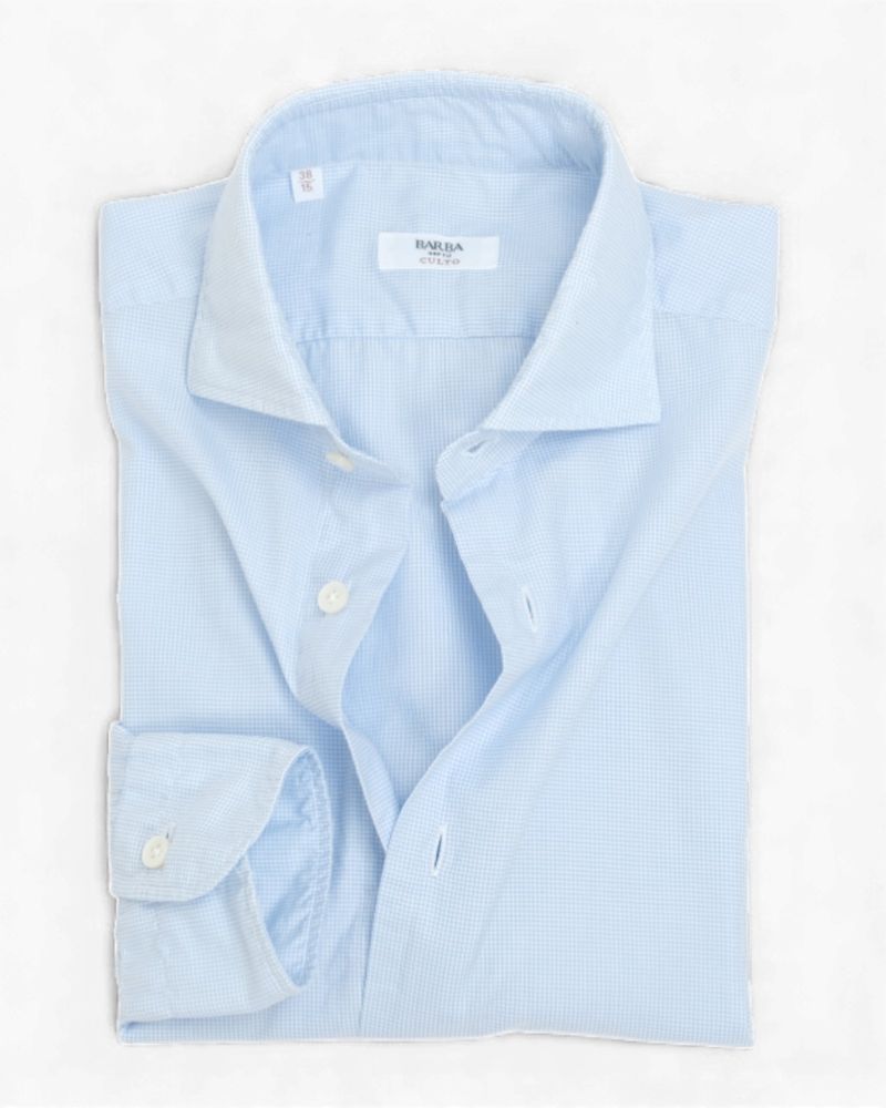 White & Powder Blue Mini Check Poplin Shirt