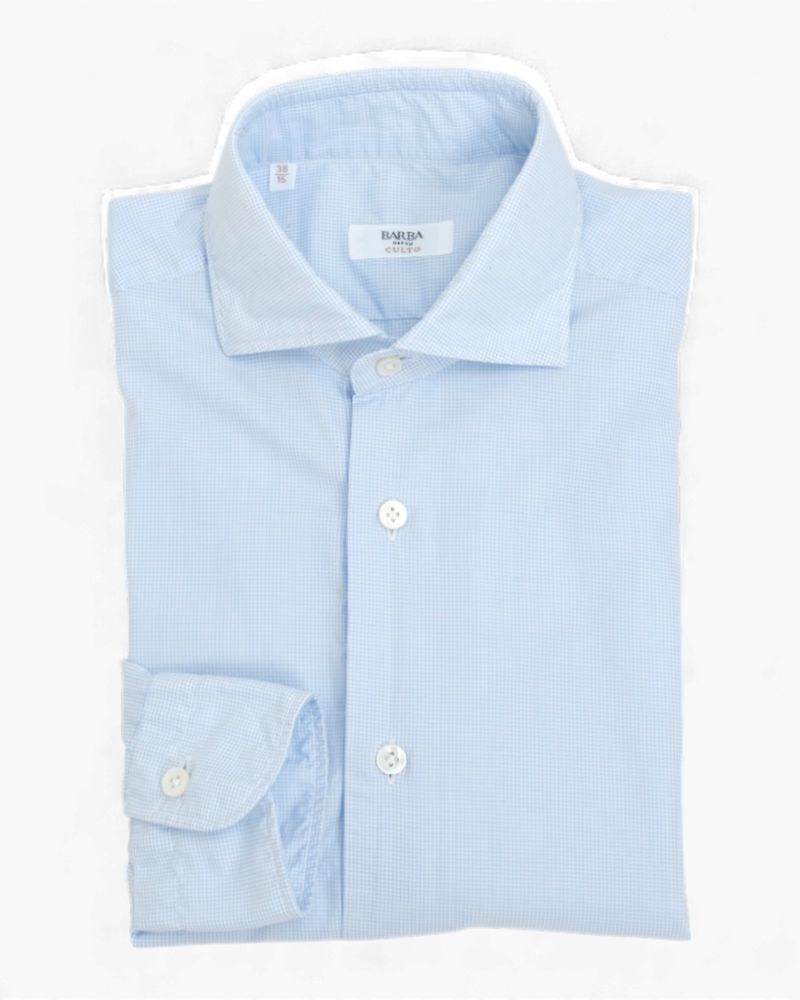 White & Powder Blue Mini Check Poplin Shirt