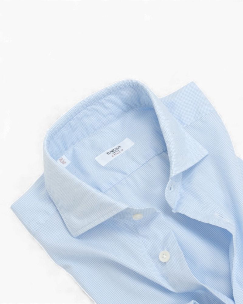 White & Powder Blue Mini Check Poplin Shirt