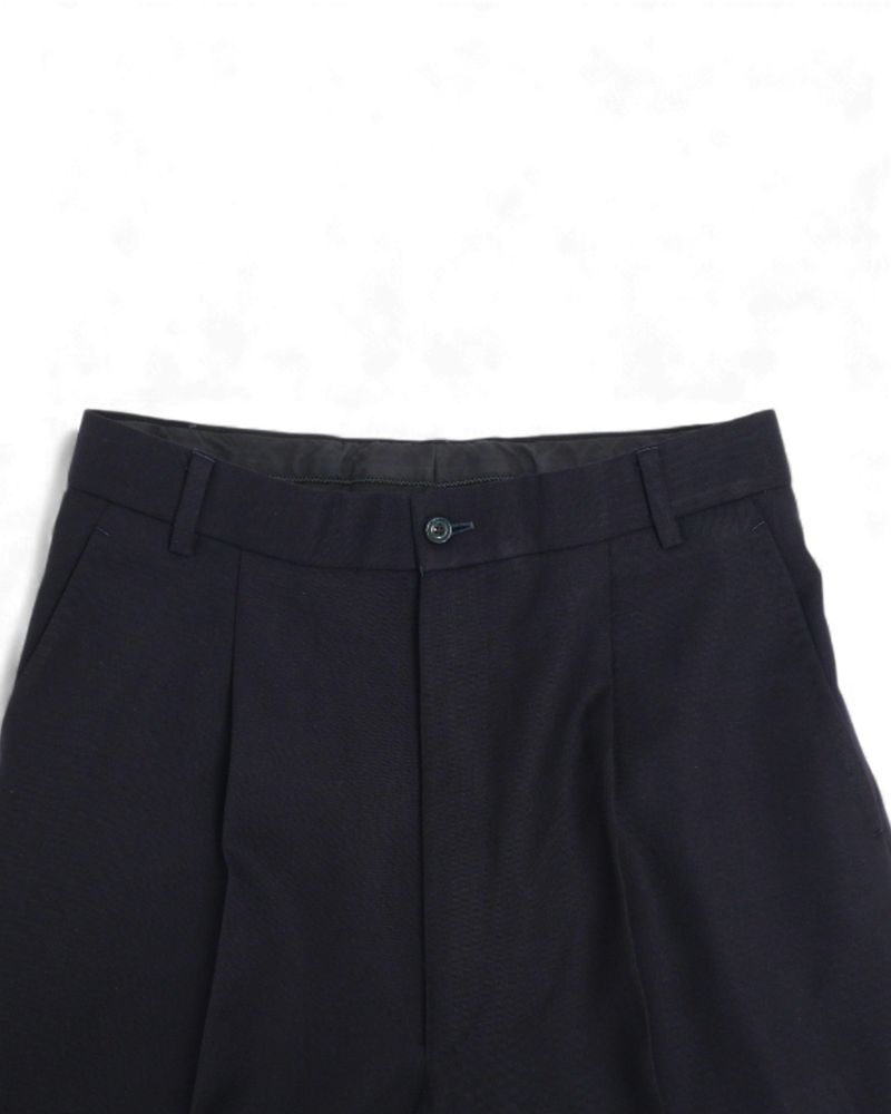 Dark Navy Wool Pleated High-Rise Trousers
