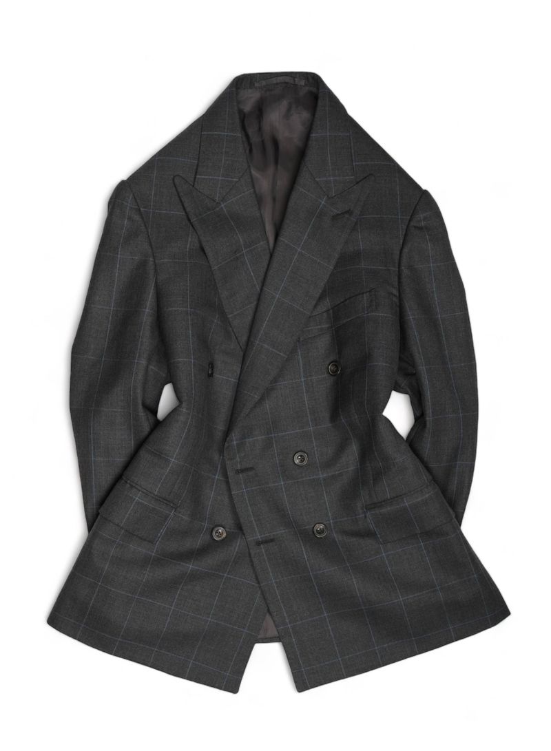 Grey Windowpane Double Breasted Sports Jacket