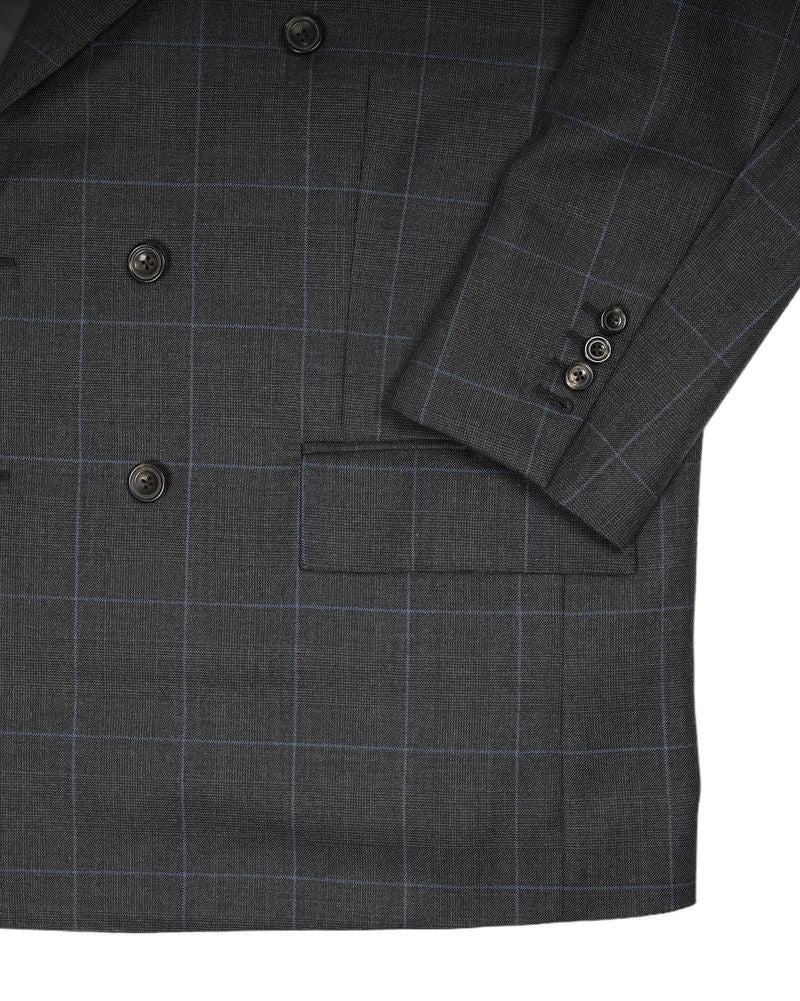 Grey Windowpane Double Breasted Sports Jacket
