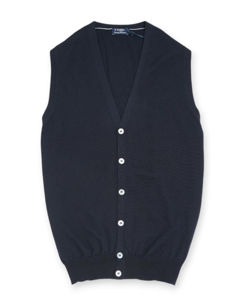 Navy Sleeveless Wool Cardigan