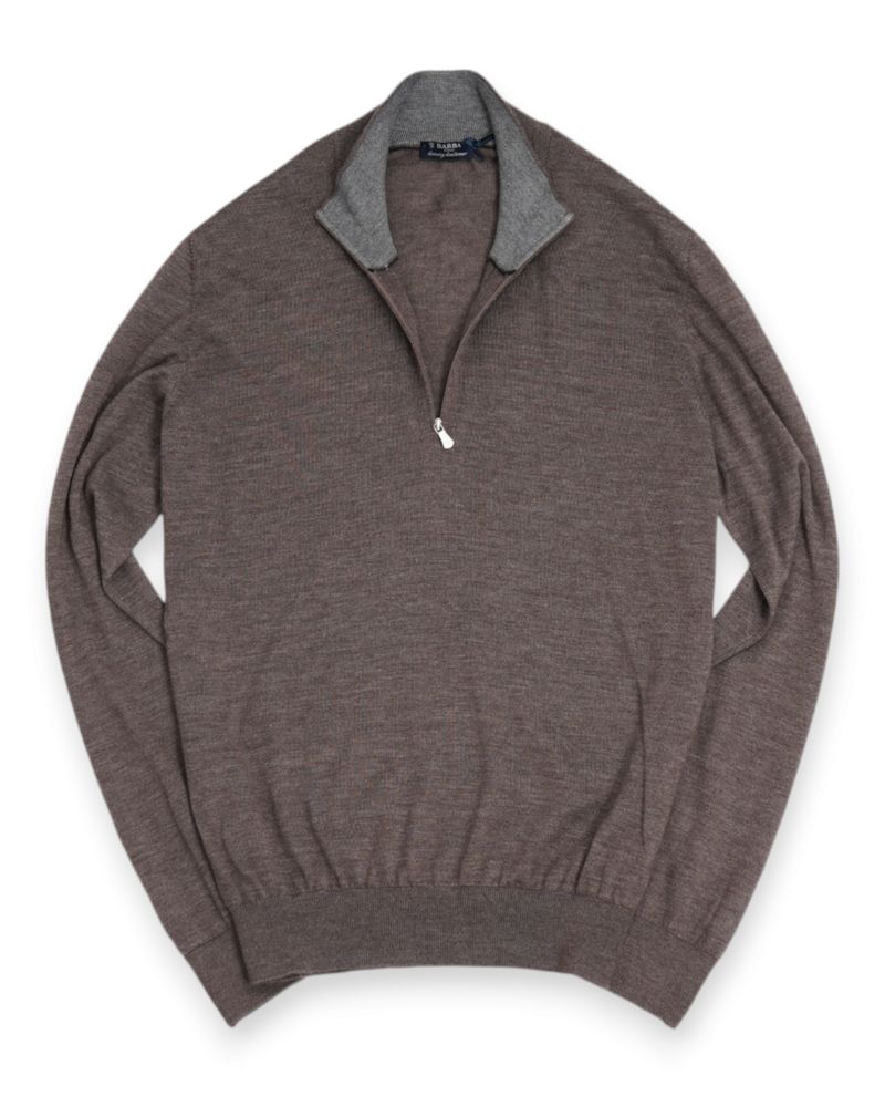 Brown Melange Cashmere & Silk Half Zip