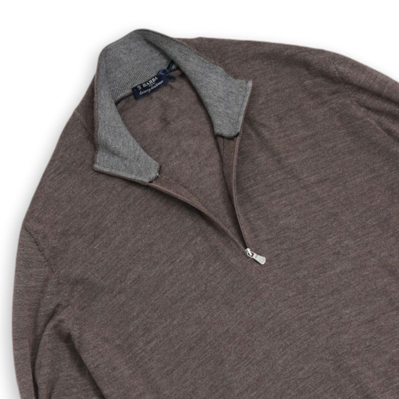 Brown Melange Cashmere & Silk Half Zip