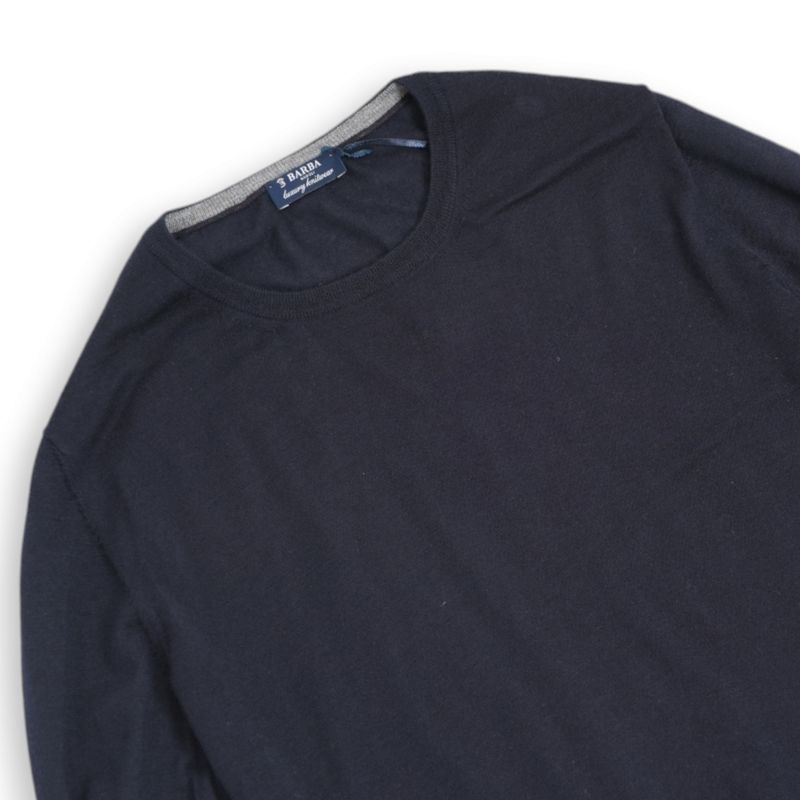 Navy Cashmere & Silk Crewneck Knit