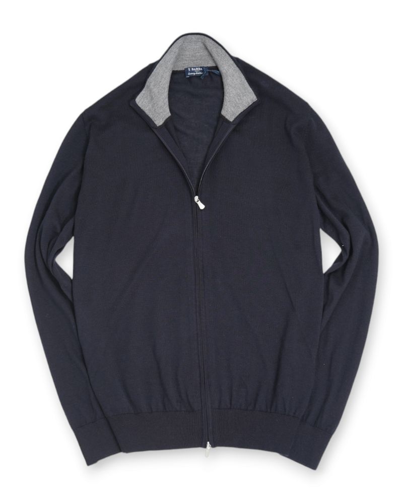 Navy Cashmere & Silk Full Zip Knit