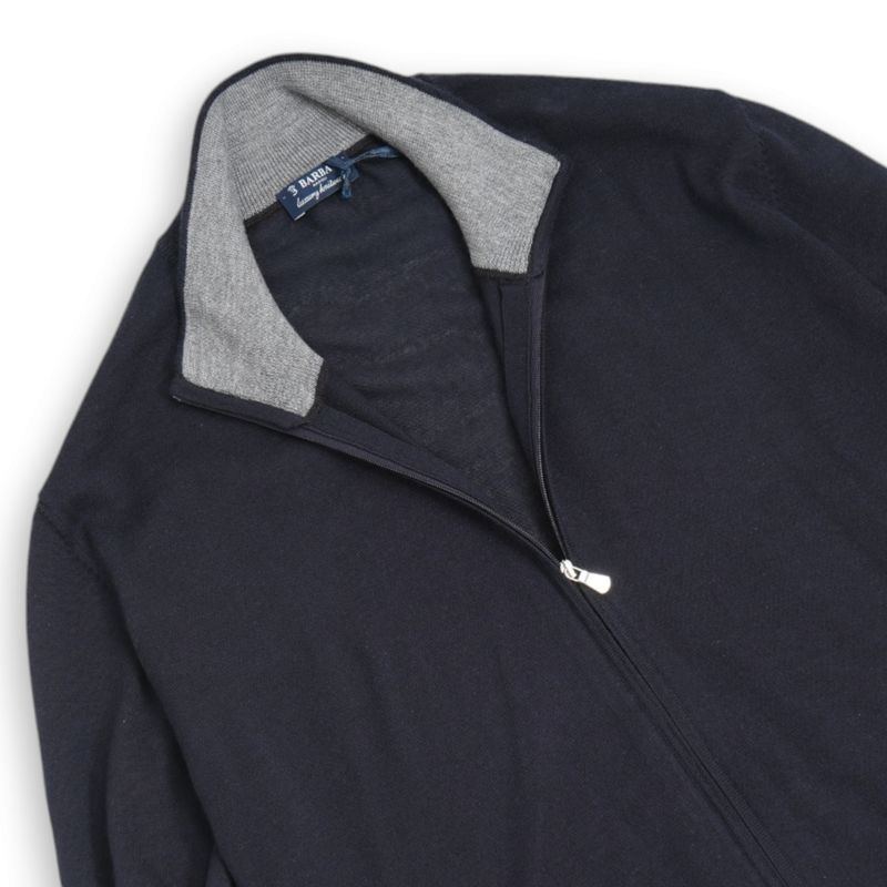 Navy Cashmere & Silk Full Zip Knit
