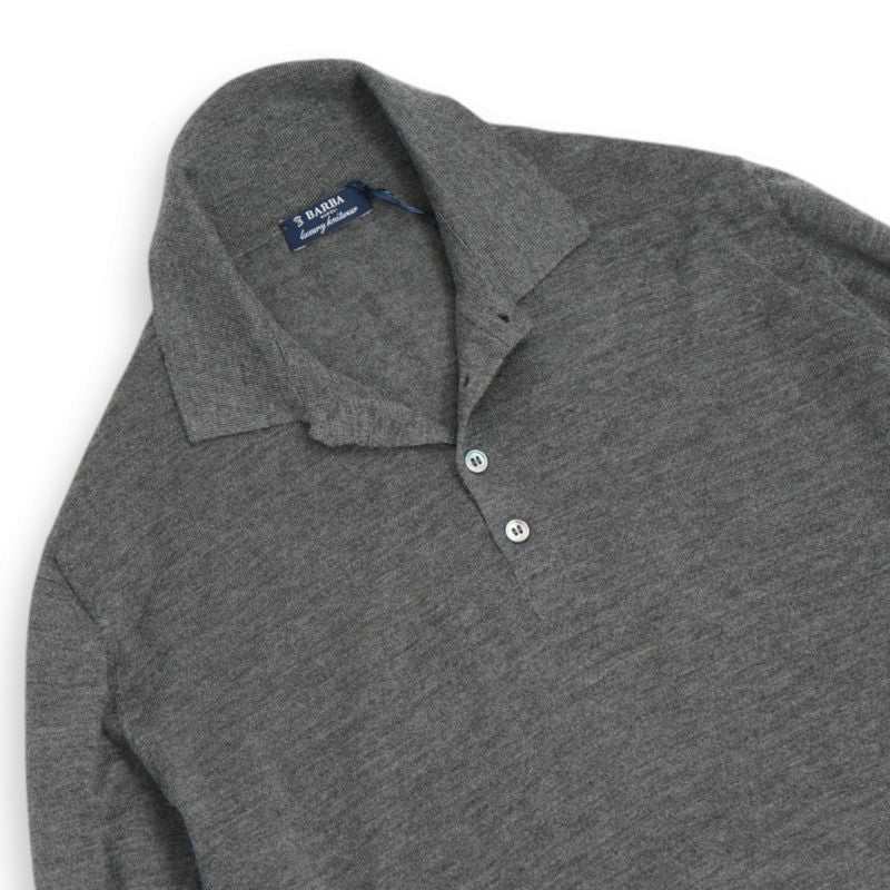 Grey Cashmere/Wool Long Sleeve Polo Knit