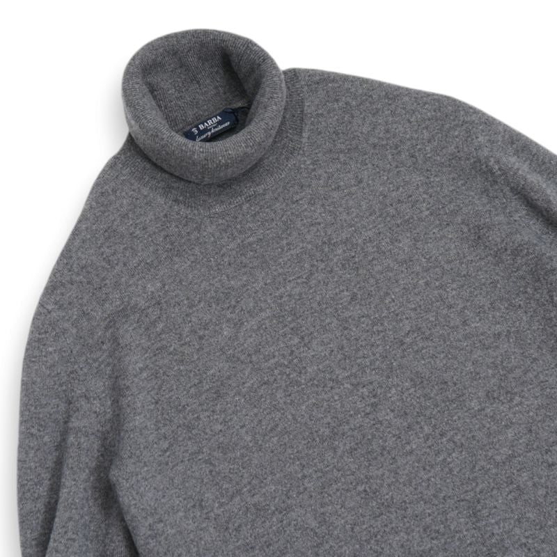 Dark Grey Melange Cashmere Rollneck Knit