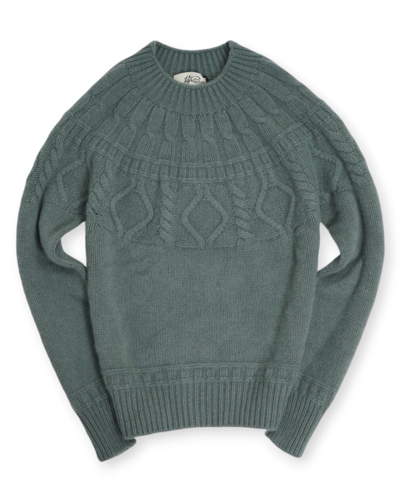 Mint Green Chunky Cashmere Mock Neck Aran Knit