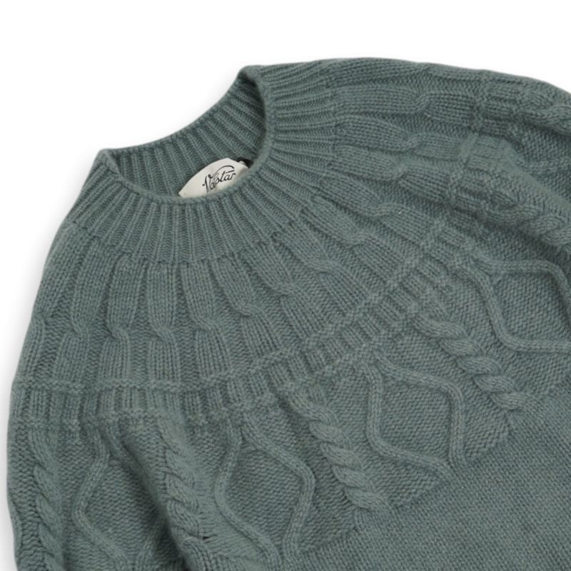 Mint Green Chunky Cashmere Mock Neck Aran Knit