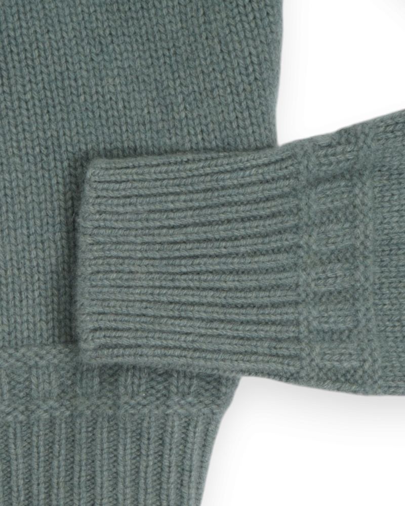 Mint Green Chunky Cashmere Mock Neck Aran Knit