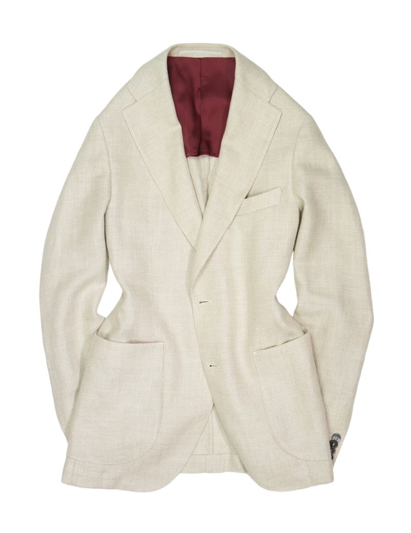 Ecru Cotton & Wool Hopsack Sports Jacket