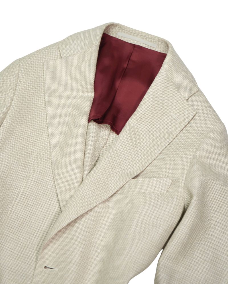 Ecru Cotton & Wool Hopsack Sports Jacket