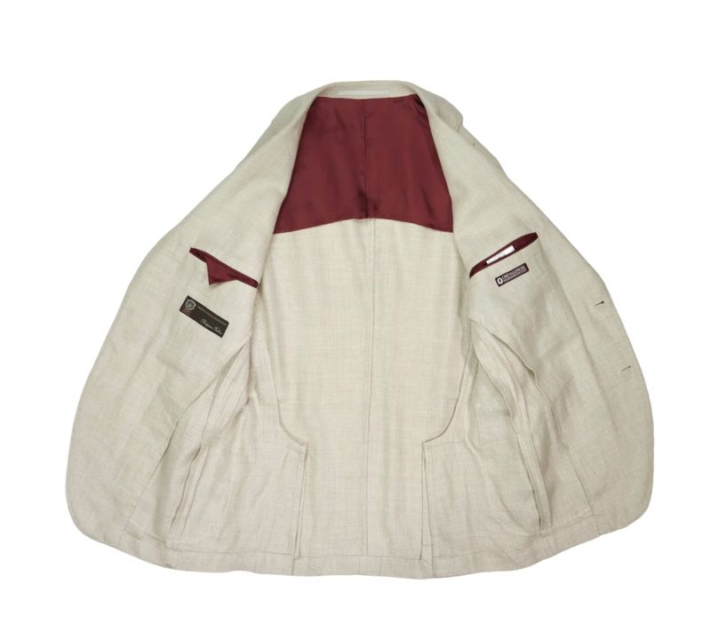 Ecru Cotton & Wool Hopsack Sports Jacket