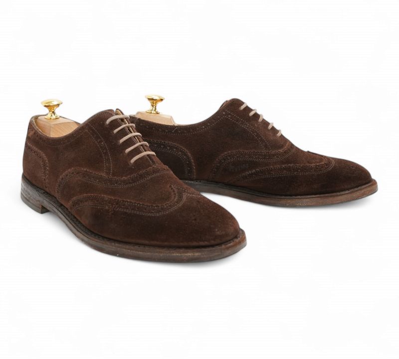 Dark Brown Suede Brogue Wing Tip Oxfords