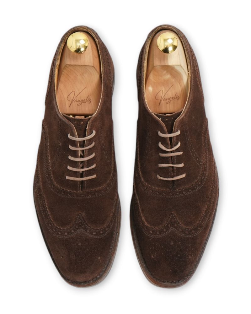 Dark Brown Suede Brogue Wing Tip Oxfords