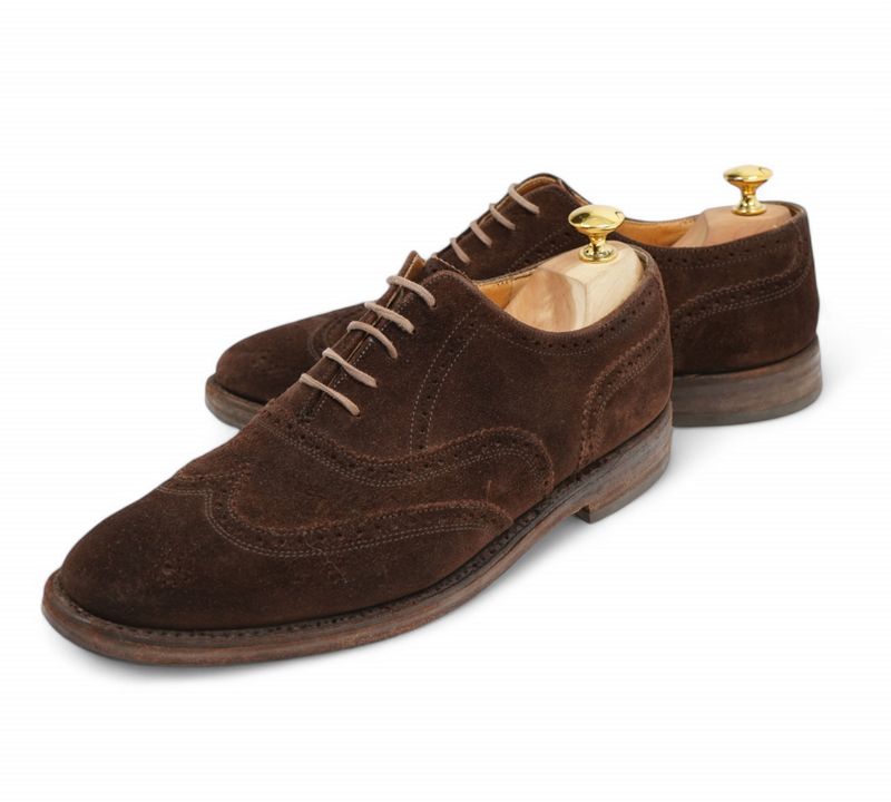 Dark Brown Suede Brogue Wing Tip Oxfords