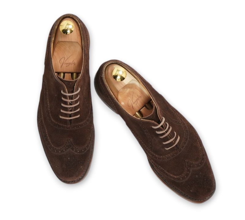 Dark Brown Suede Brogue Wing Tip Oxfords