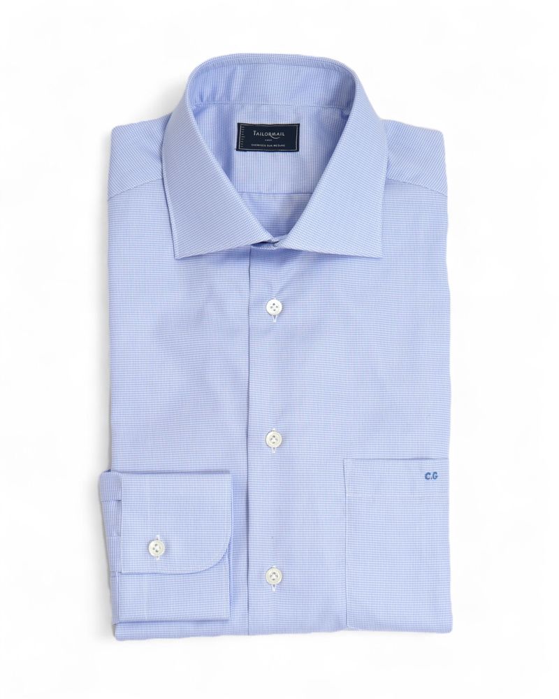 Light Blue Mini Houndstooth Poplin Shirt